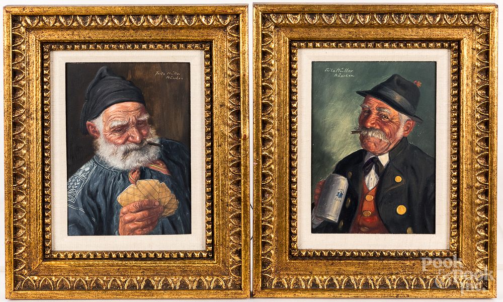 Appraisal: Fritz Muller two oil on board portraits Fritz Muller German