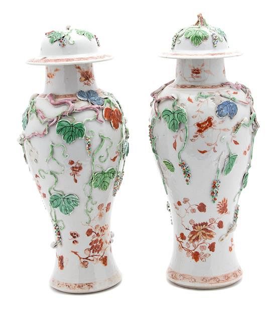 Appraisal: A Pair of Chinese Export Porcelain Mantel Urns Height inches