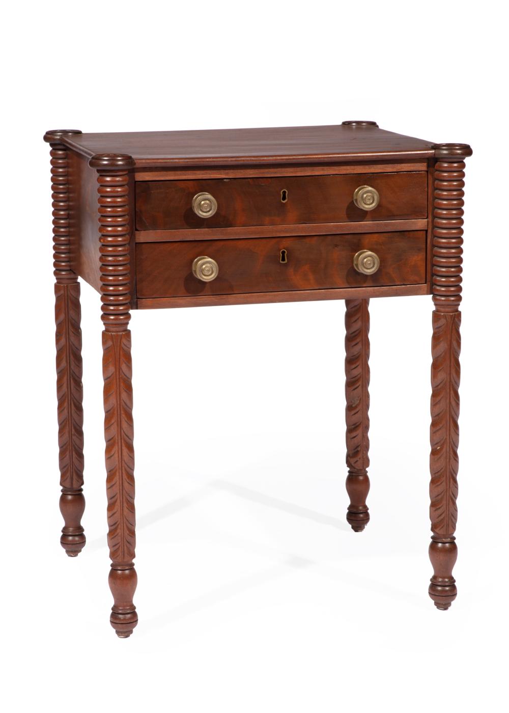 Appraisal: American Federal Mahogany Work Table c probably Baltimore outset corners