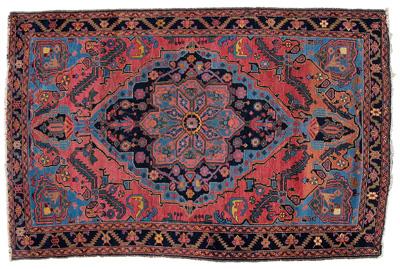 Appraisal: Hamadan rug striking central medallion on brick red field ft