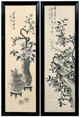 Appraisal: Two Chinese ink paintings both ink on paper one pomegranates