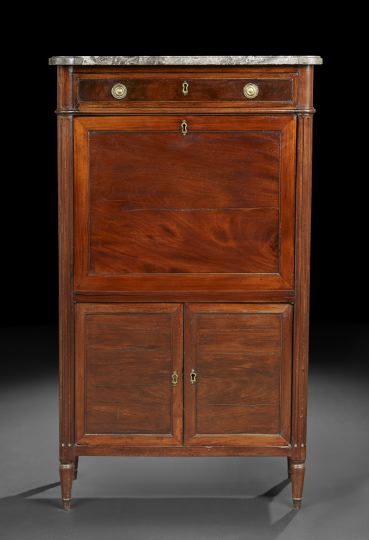 Appraisal: Louis XVI-Style Mahogany and Marble-Top Secretaire a Abattant early th