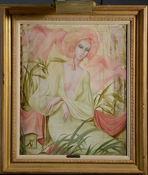 Appraisal: Painting on canvas bear breast woman French Deco taste Painting