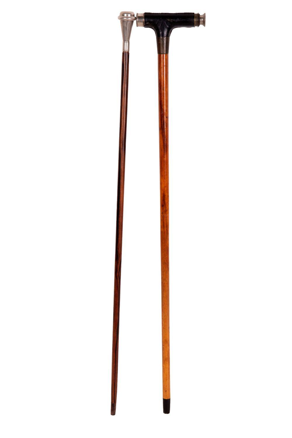 Appraisal: TWO WALKING STICKS OF TELESCOPIC AND FRENCH MACE FORMThe lot