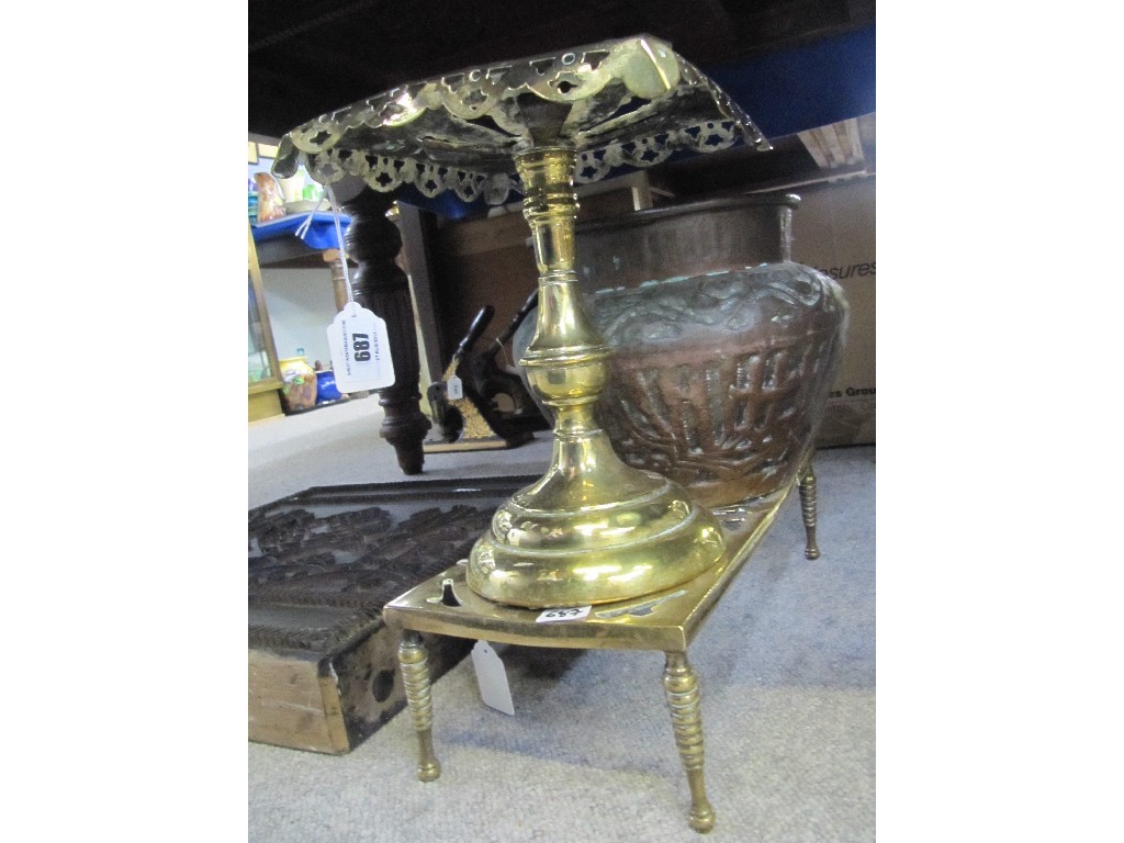 Appraisal: Brass trivet stand and copper pot