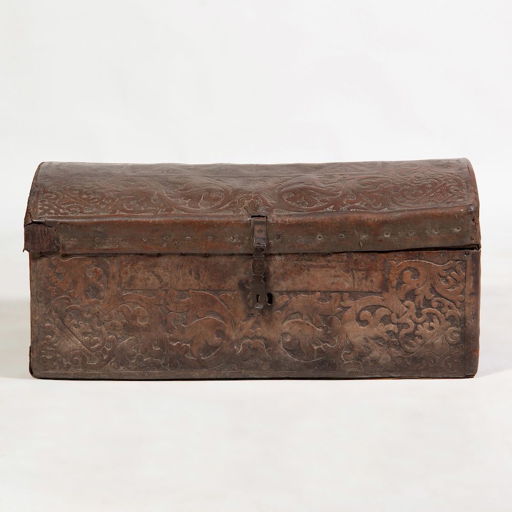 Appraisal: Continental Embossed Leather Domed Trunk x x in Condition General