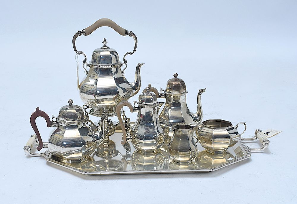 Appraisal: English sterling six piece coffee and tea set with sterling