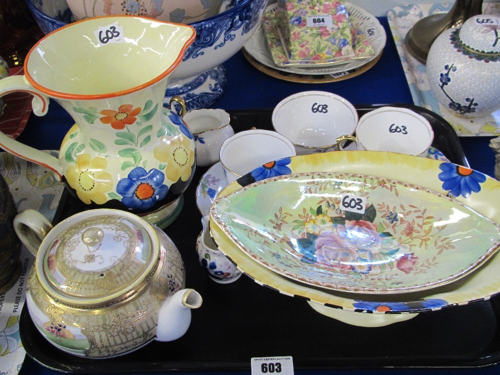 Appraisal: Tray lot of ceramics to include Nippon teaset Maling dish