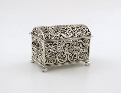 Appraisal: A Victorian silver casket of rectangular form pierced and embossed