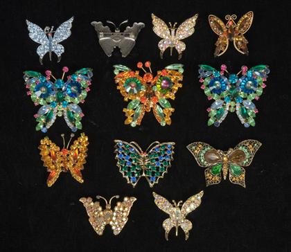 Appraisal: Group of rhinestone butterfly brooches s Large and small examples