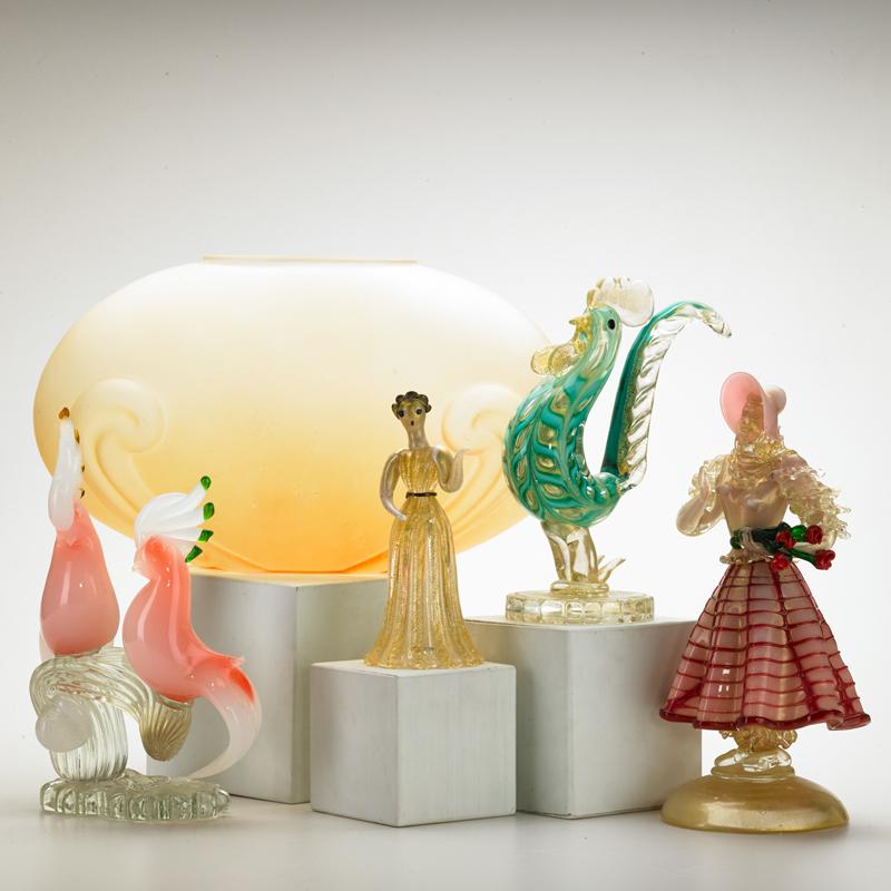 Appraisal: BAROVIER TOSO ETC Seven glass figurines with gold inclusions pair