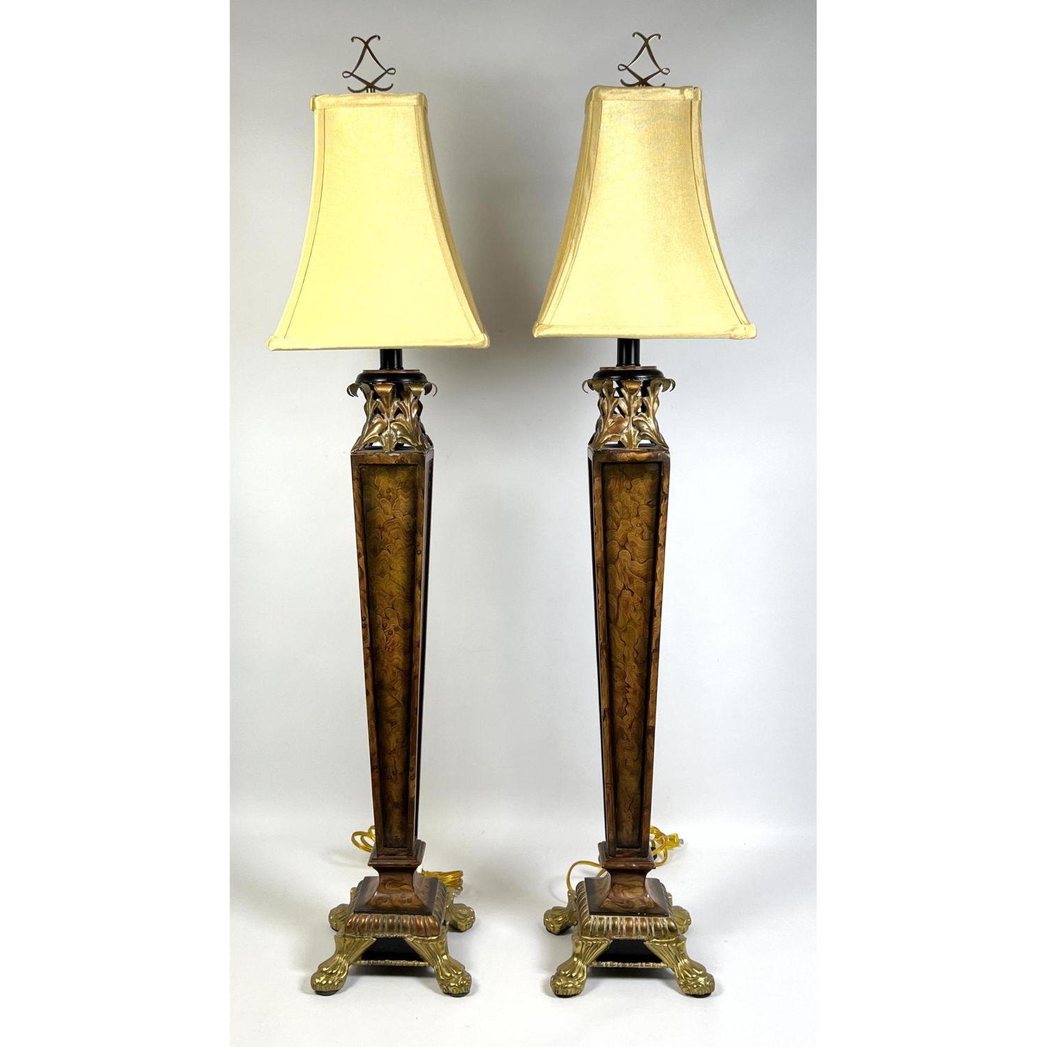 Appraisal: Pr Contemporary Tall Accent Table Lamps Burled Wood form with