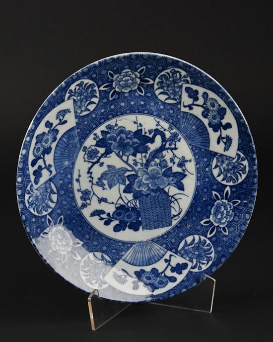 Appraisal: A th C Asian Blue White Transferware Charger with cartouches