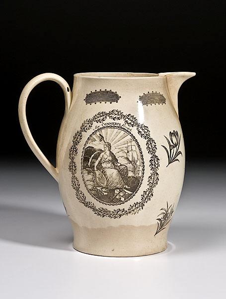 Appraisal: LIVERPOOL CREAMWARE JUG WITH MORSE FAMILY CREST English ca -