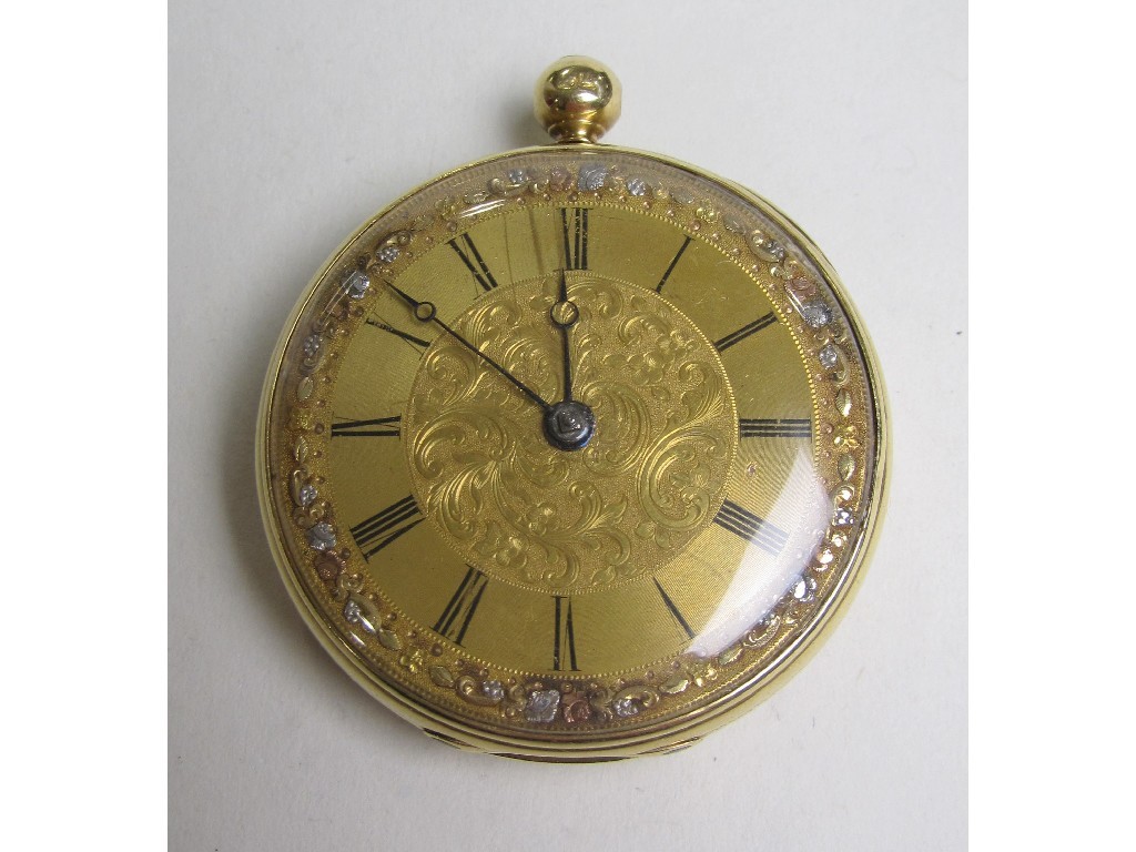 Appraisal: Mid th century ct gold open faced pocket watch with