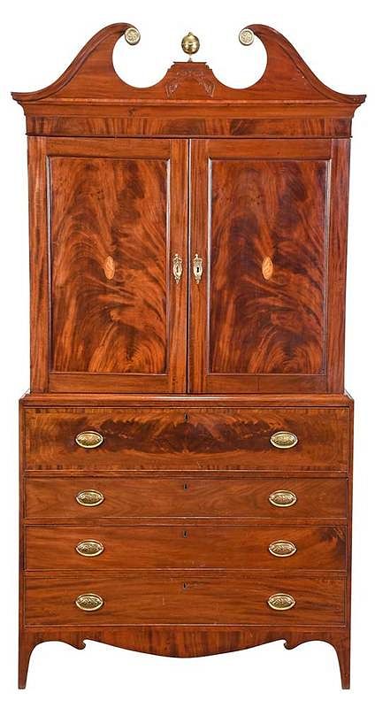 Appraisal: A Fine American Federal Inlaid Mahogany Linen Press New York