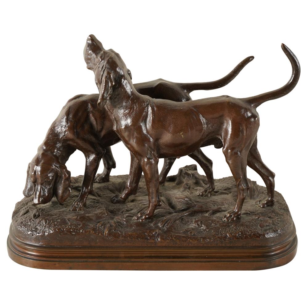 Appraisal: ALFRED DUBUCAND - TWO HUNTING DOGSbronze with brown patina signed