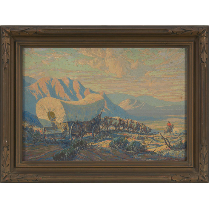 Appraisal: Gilbert Tonge American - Western Landscape with Covered Wagon serigraph