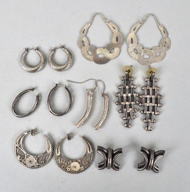 Appraisal: Group Seven Pair Silver Earrings some marked sterling others tested