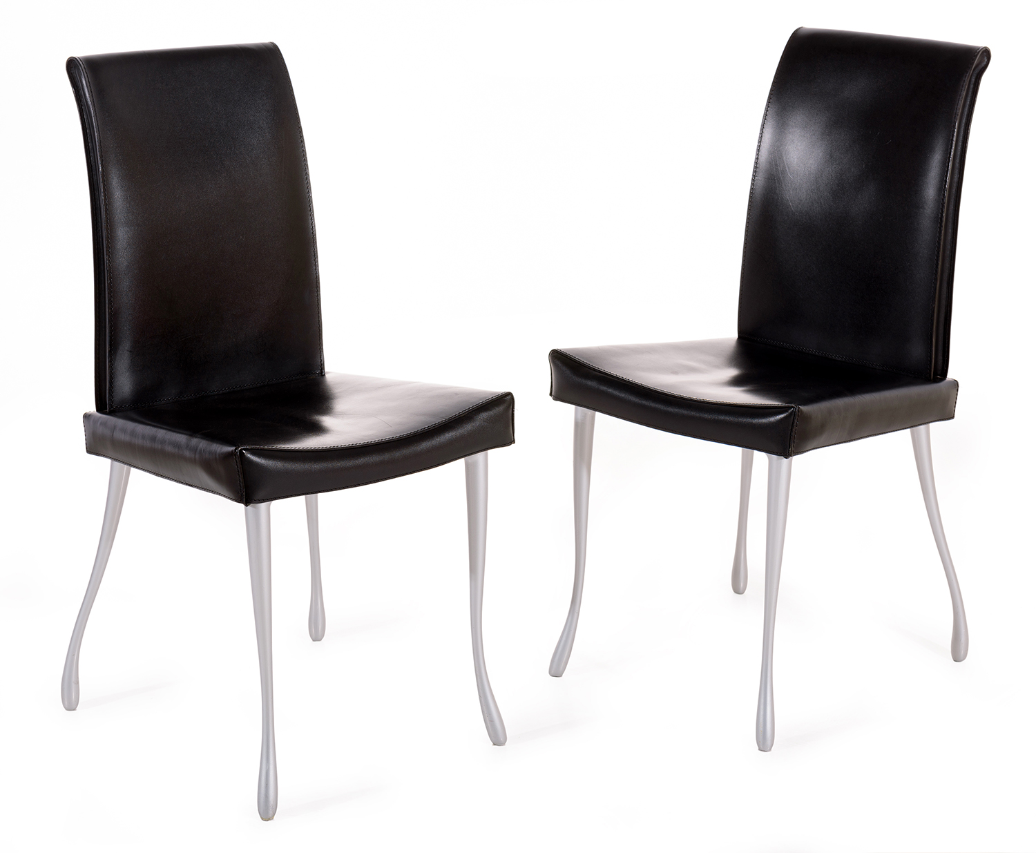 Appraisal: J BRONTE BALLERINA CHAIRS FOR BONALDO Black leather and polishec