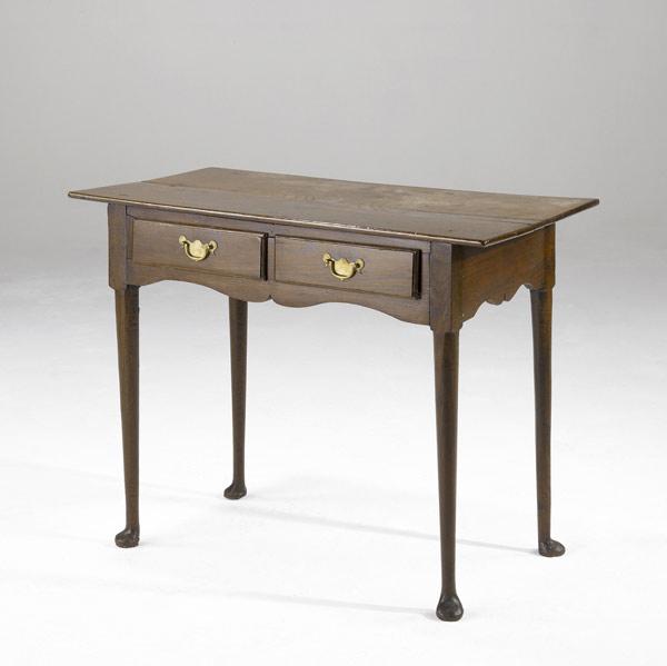 Appraisal: ENGLISH SIDE TABLE Oak with scalloped apron and brass pulls