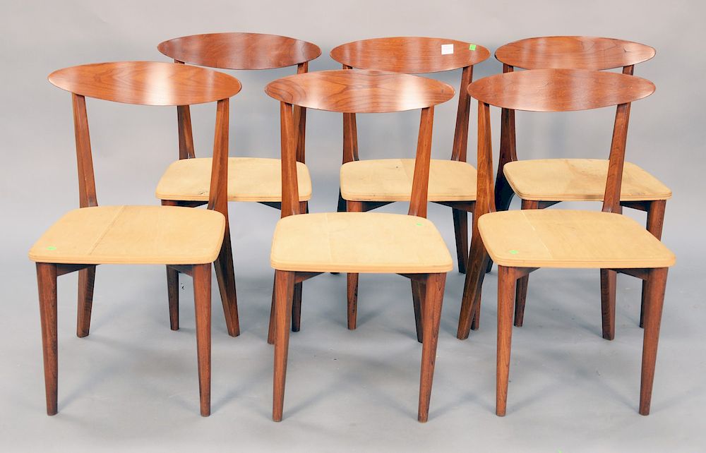 Appraisal: Set of six teak hornback dining chairs stamped - non