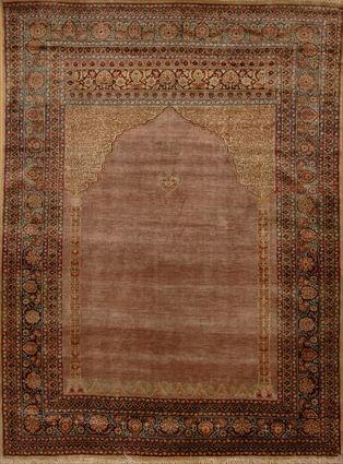 Appraisal: PERSIAN SILK PRAYER RUG The dusty rose field with narrow