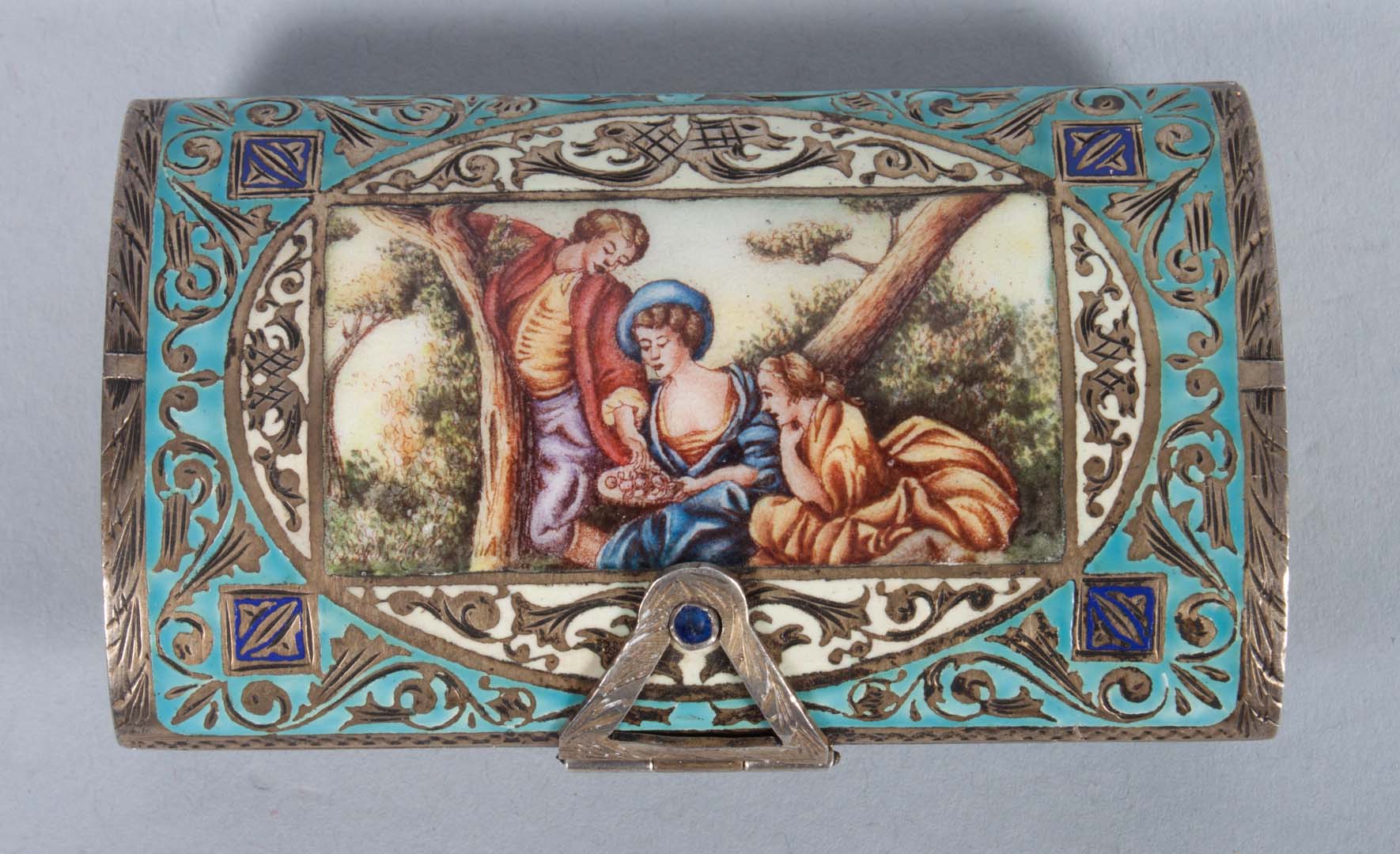 Appraisal: Italian rococo style enamel gilt silver compact mid th century