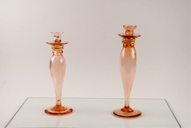 Appraisal: Pair of Pink Blown Glass Murano Style Candlesticks H