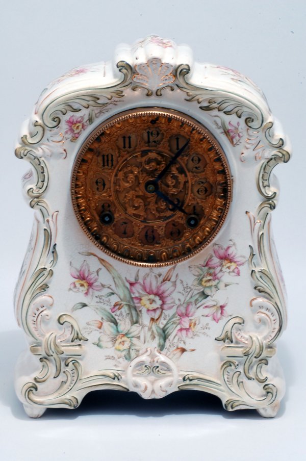 Appraisal: Ansonia Royal Bonn Dakota clock porcelain case with daffodils green