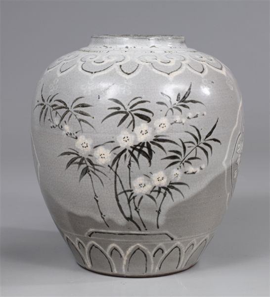 Appraisal: Chinese crackle glaze stoneware pot vase with bamboo blossom motif