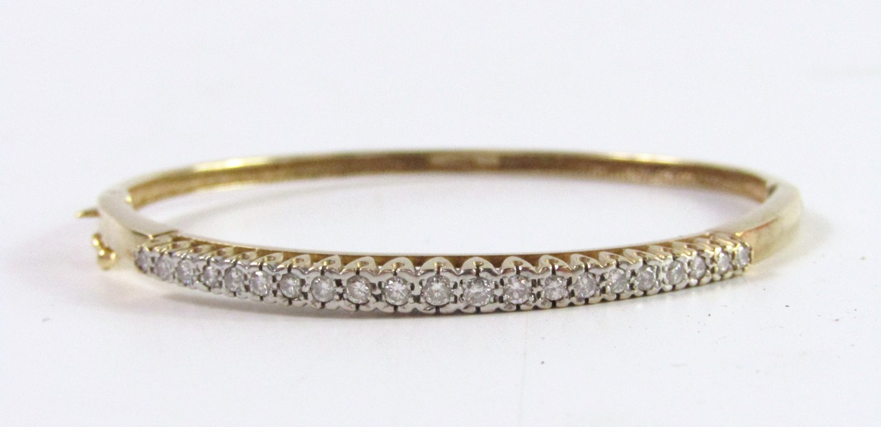 Appraisal: A ct gold and diamond set hinged bangle gross weight