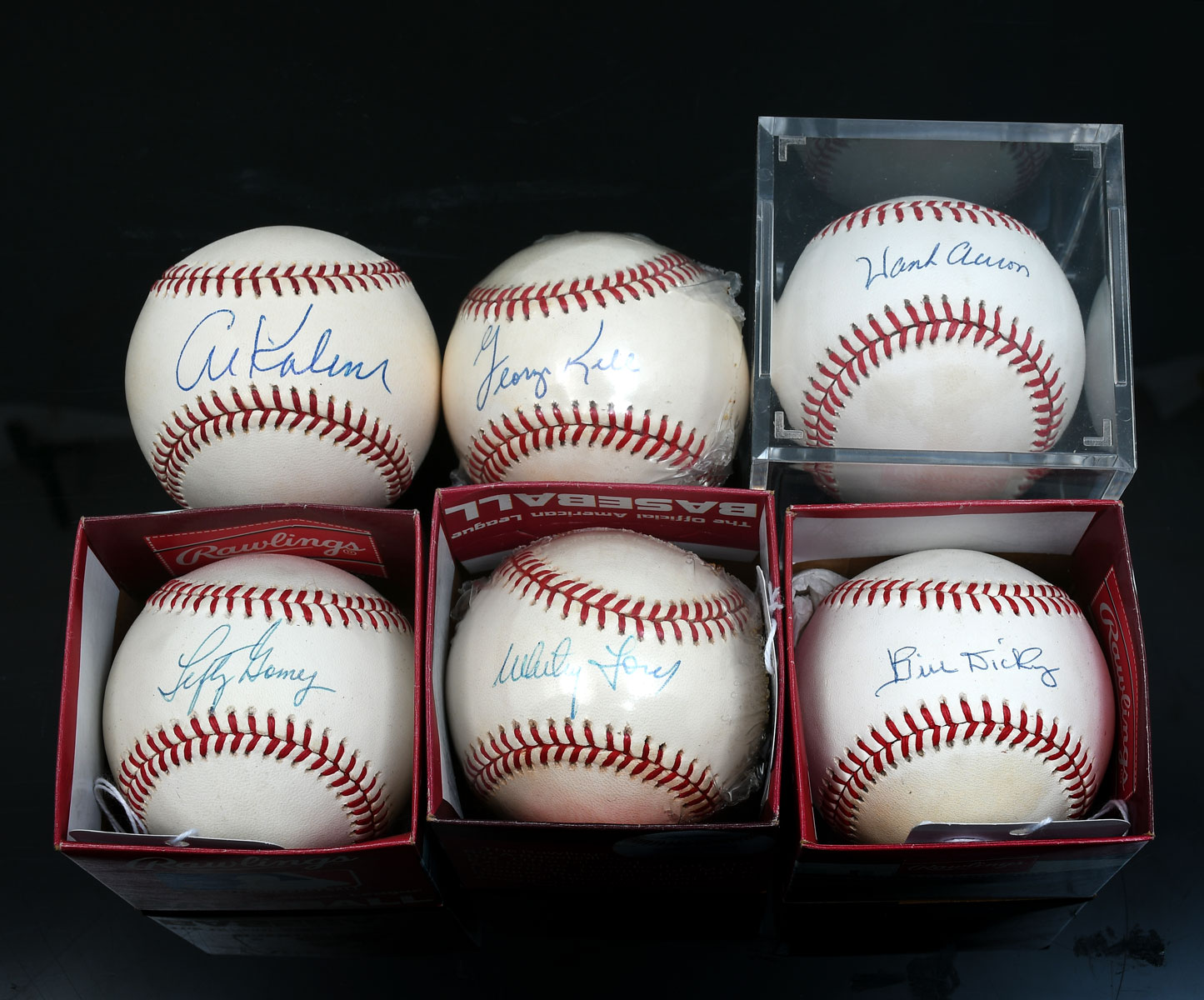 Appraisal: SIX MLB AUTOGRAPHED BASEBALLS INCLUDING HANK AARON Six autographed MLB