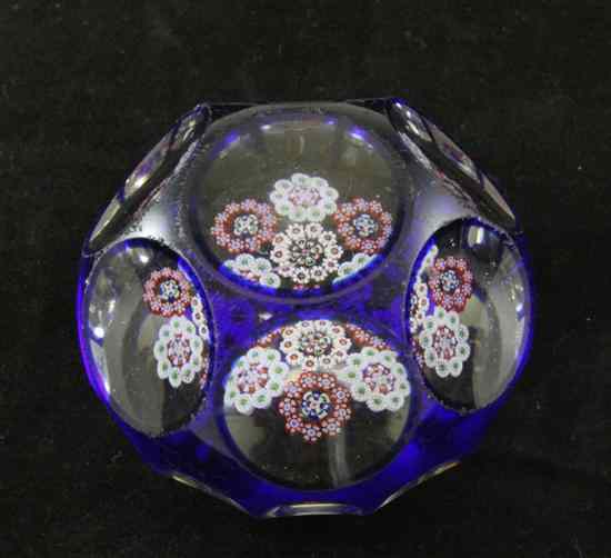 Appraisal: A French glass millefiori facetted glass paperweight late th century