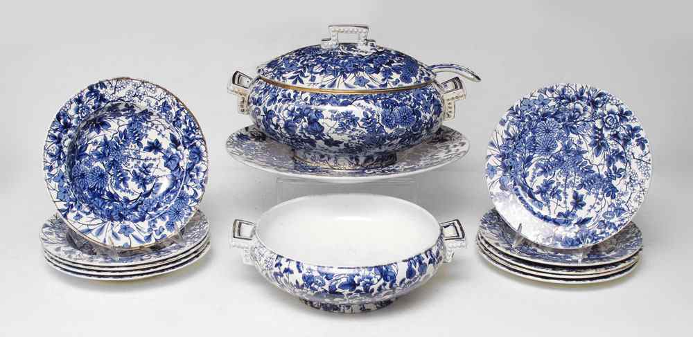 Appraisal: BROWN-WESTHEAD MOORE ENGLISH FLOW BLUE CHINA ''PATAGONIA'' CA pieces to