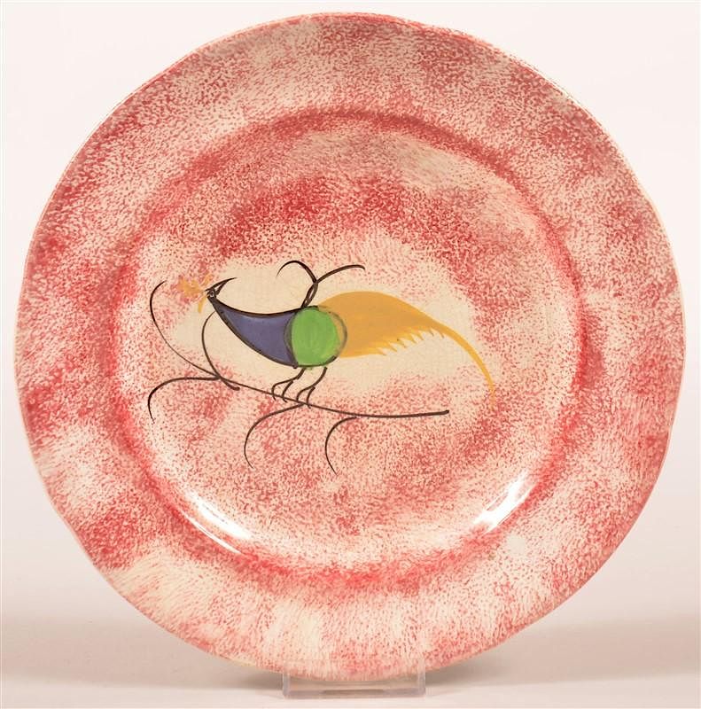 Appraisal: Red Spatter Peafowl Ironstone China Plate Red Spatter Peafowl Pattern