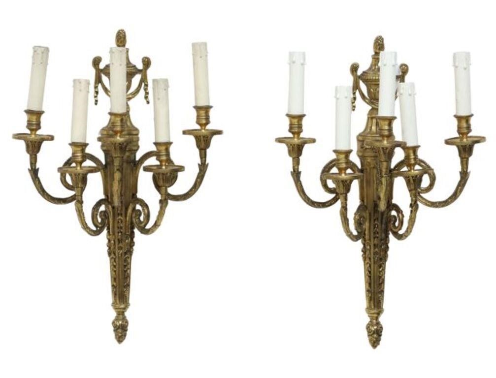 Appraisal: pair Italian Louis XVI style bronze sconces th c having