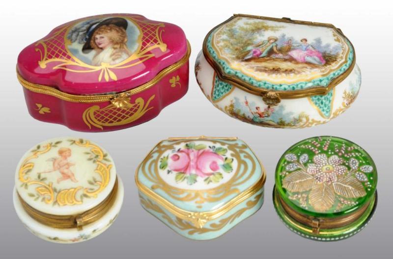 Appraisal: Lot of Enamel Painted Lidded Boxes Description Includes one Meissen