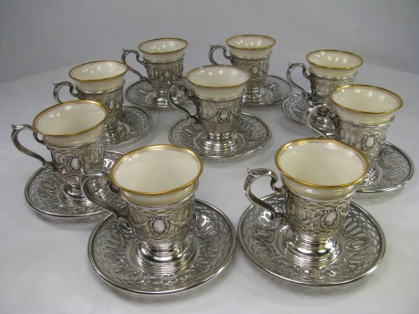 Appraisal: Nine early th century American porcelain Lenox demitasse cups inserts