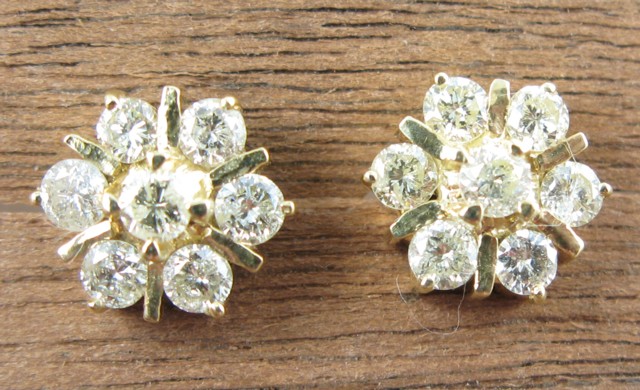 Appraisal: PAIR OF DIAMOND AND YELLOW GOLD EARRINGS each k yellow