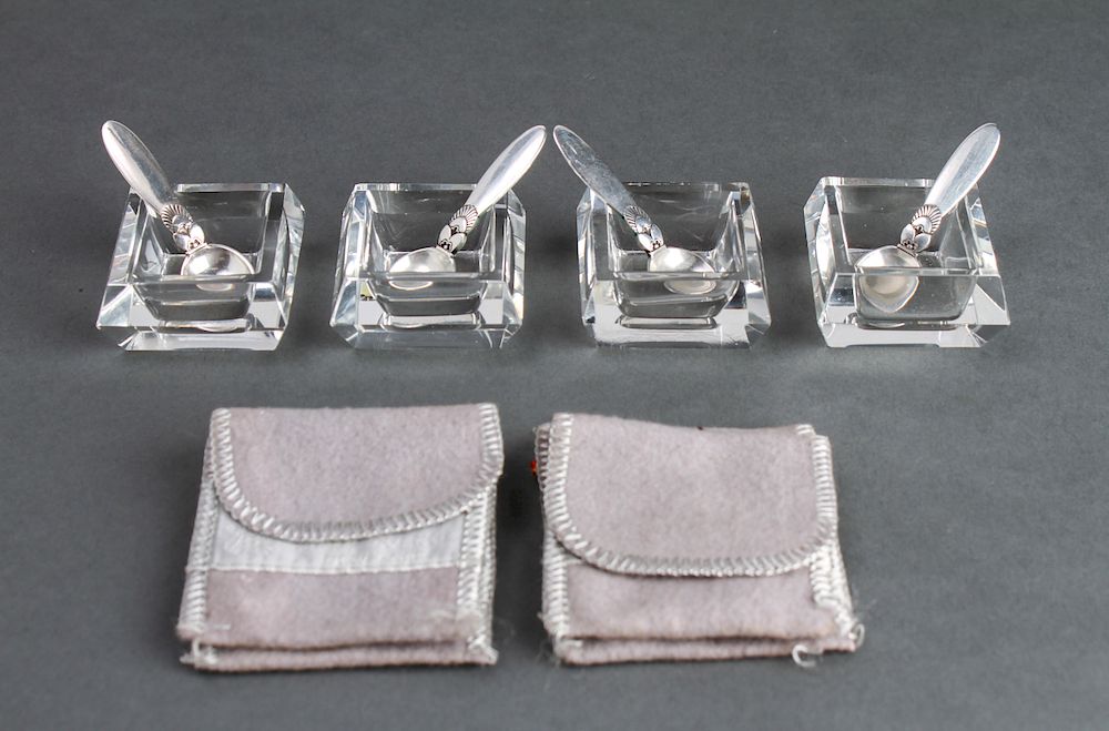 Appraisal: Georg Jensen Silver Cactus Salt Spoons Salts Georg Jensen sterling