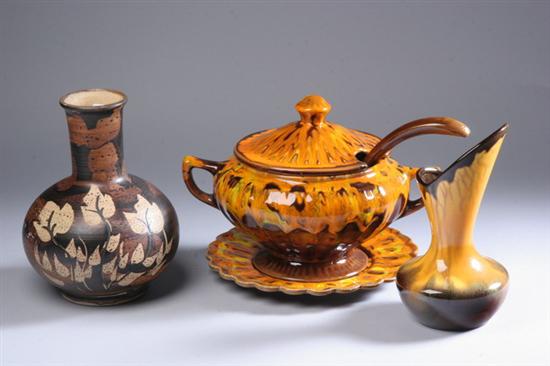 Appraisal: THREE PIECES AMERICAN ART POTTERY Royal Haeger yellow and brown