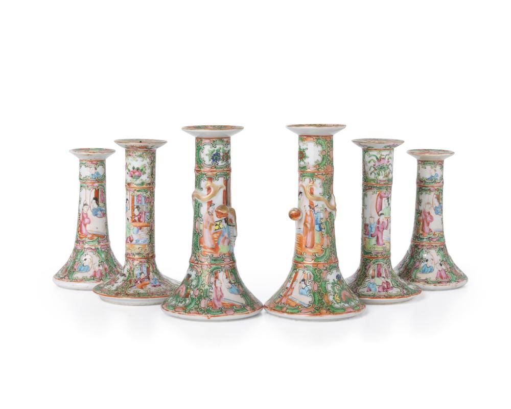 Appraisal: A group of Chinese Rose Medallion porcelain candlesticks Fourth-Quarter th