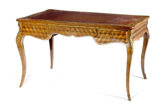 Appraisal: BUREAU PLAT Louis XV style France Palisander and rosewood cube