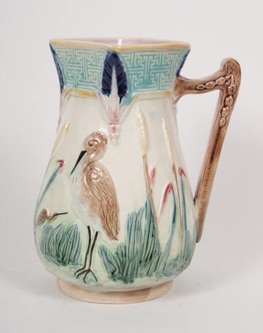 Appraisal: English majolica jug late th century probably Fielding with heron