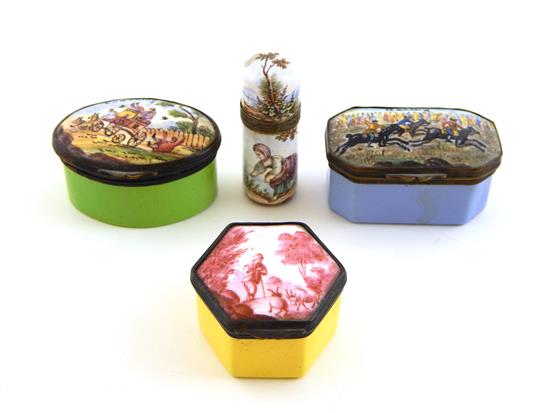 Appraisal: Three ceramic snuff boxes and one perfume bottle oval snuff