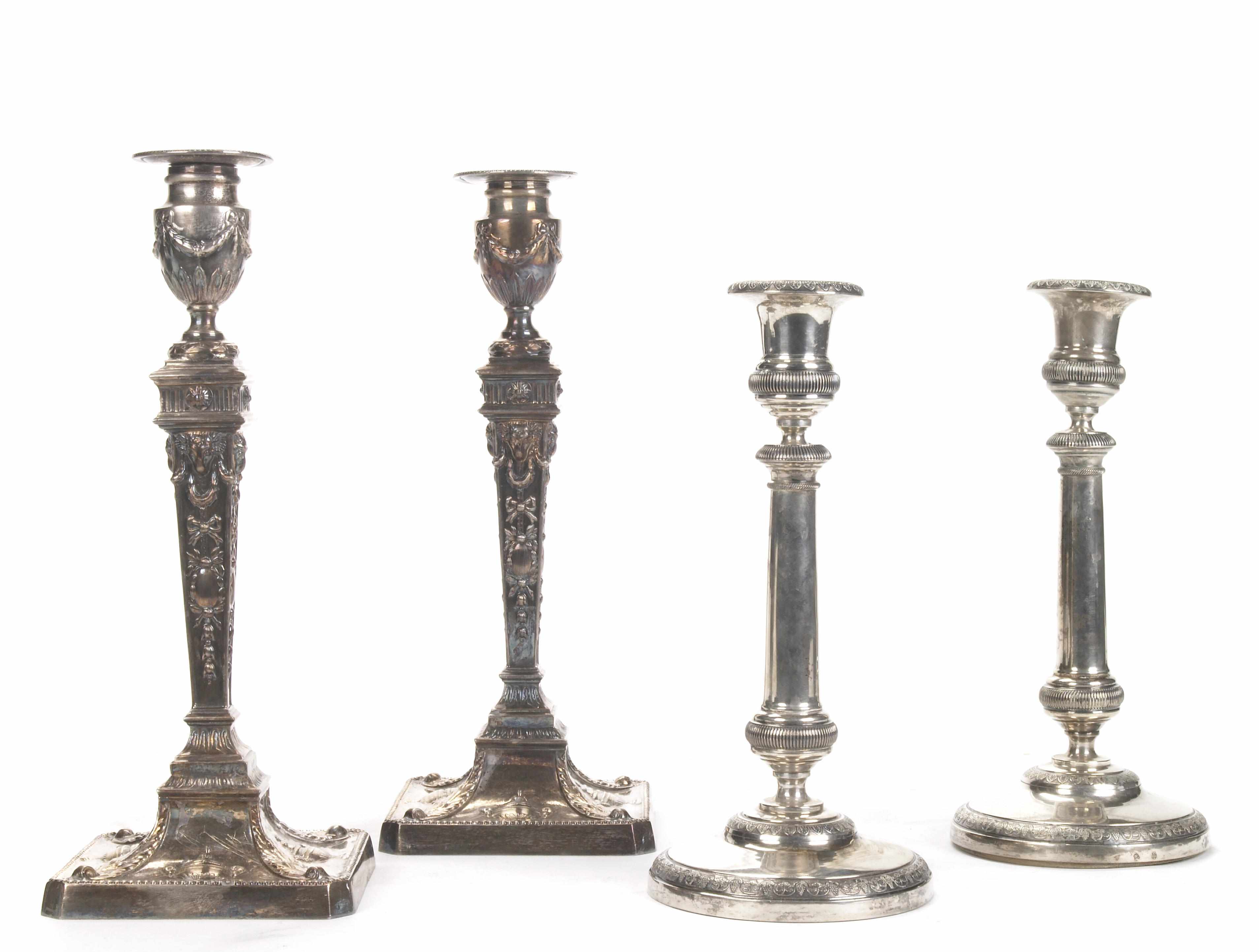 Appraisal: An Italian silver pair of weighted candlesticks Rome th century