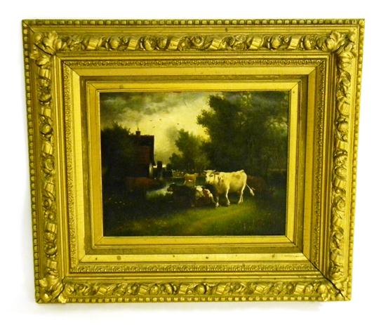 Appraisal: H B Jones th C oil painting of farm with