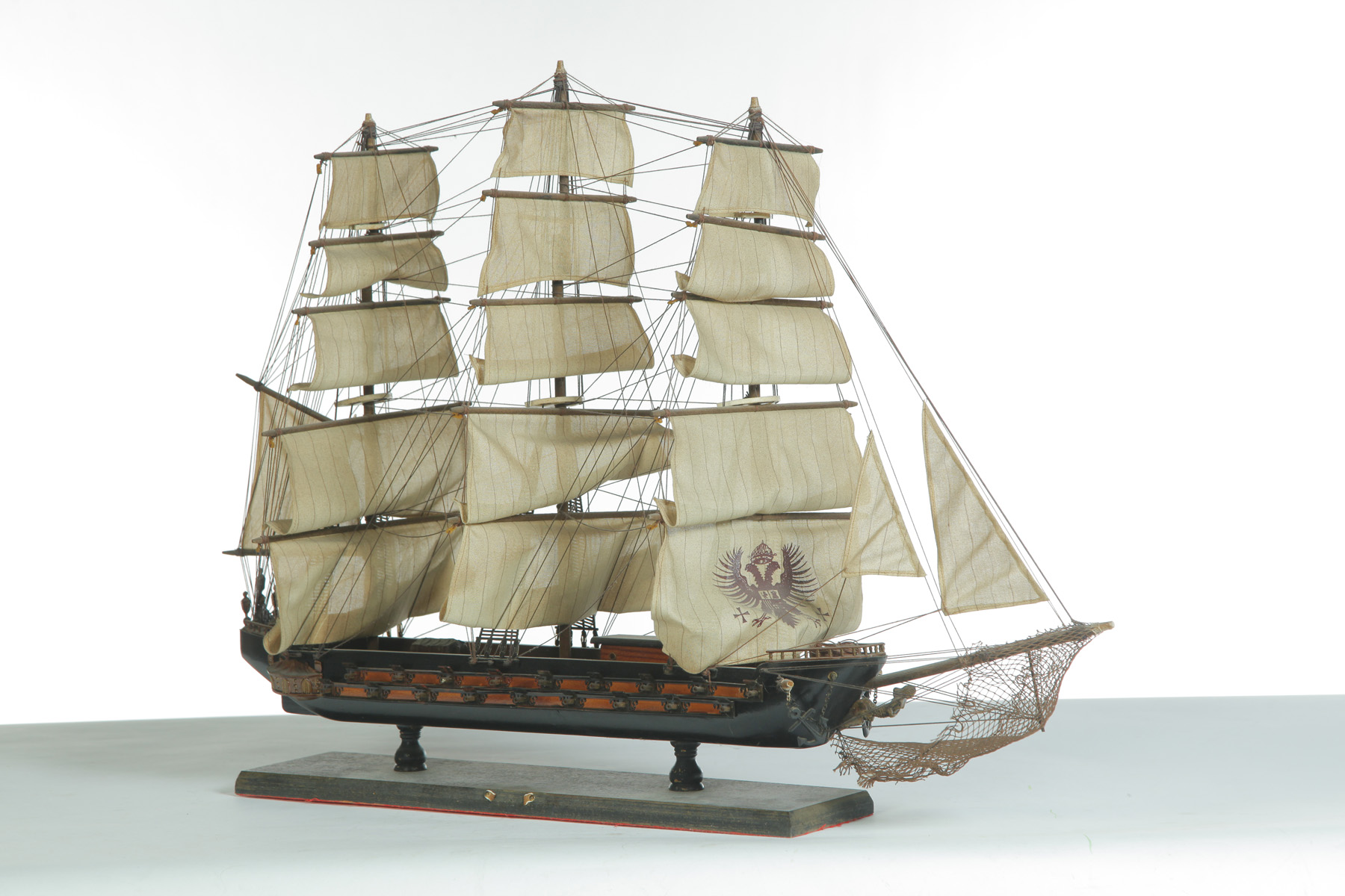 Appraisal: MODEL OF THREE-MASTED EUROPEAN WAR SHIP Modern American construction with