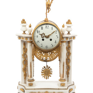 Appraisal: An Empire Gilt Bronze Mounted White Marble Portico Clock th